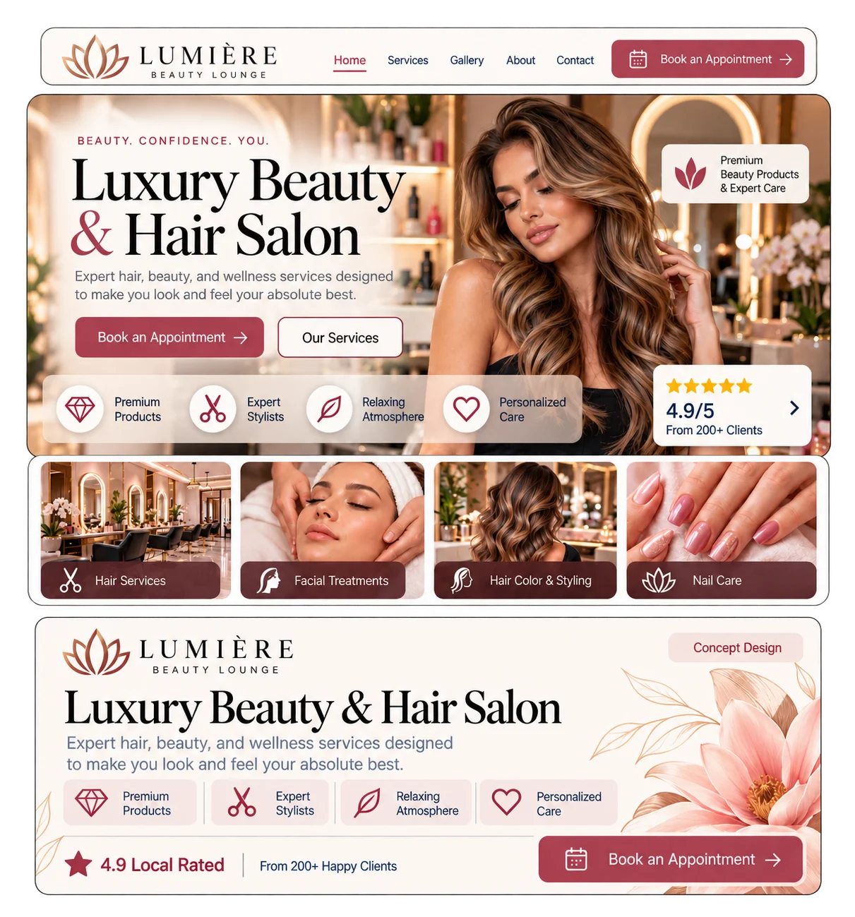 Beauty salon website design concept for the Free Website Program