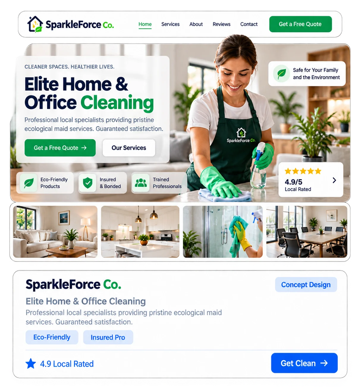 Home and office cleaning business website design concept for the Free Website Program