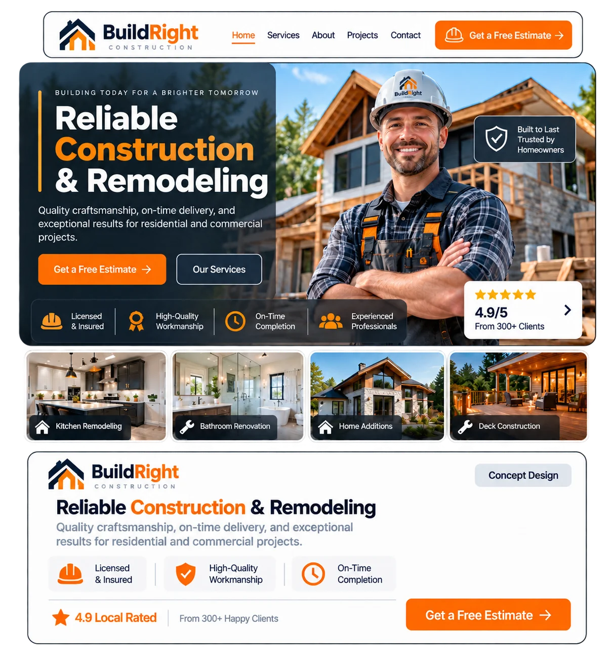 Construction and remodeling website design concept for the Free Website Program