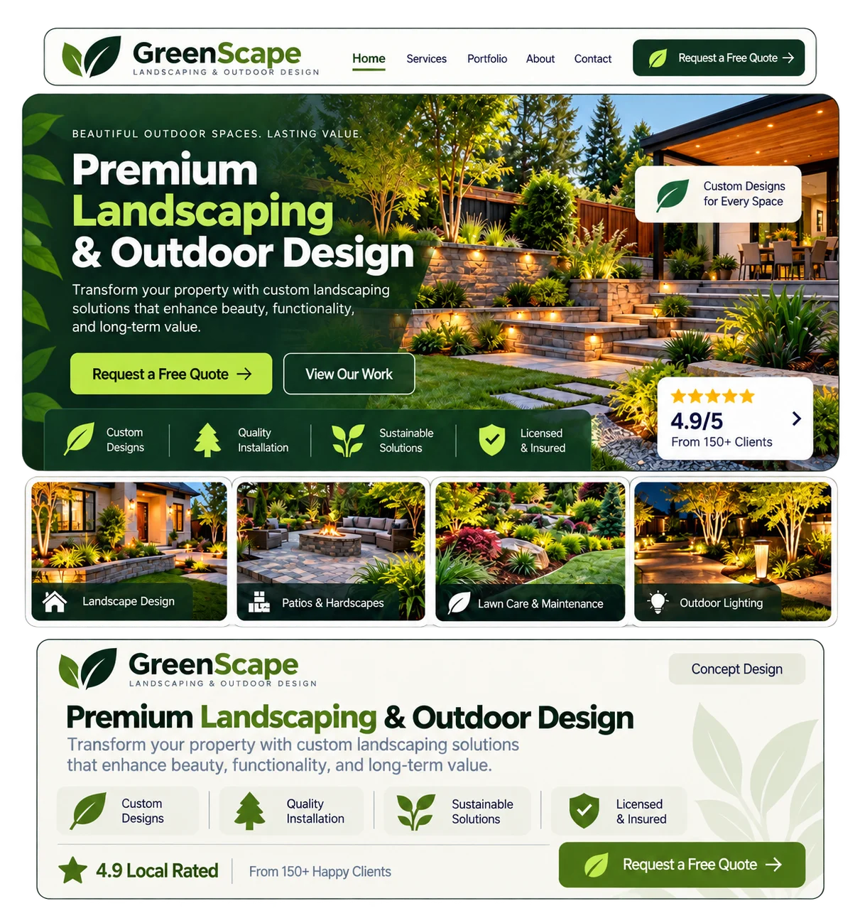 Landscaping company website design concept for the Free Website Program