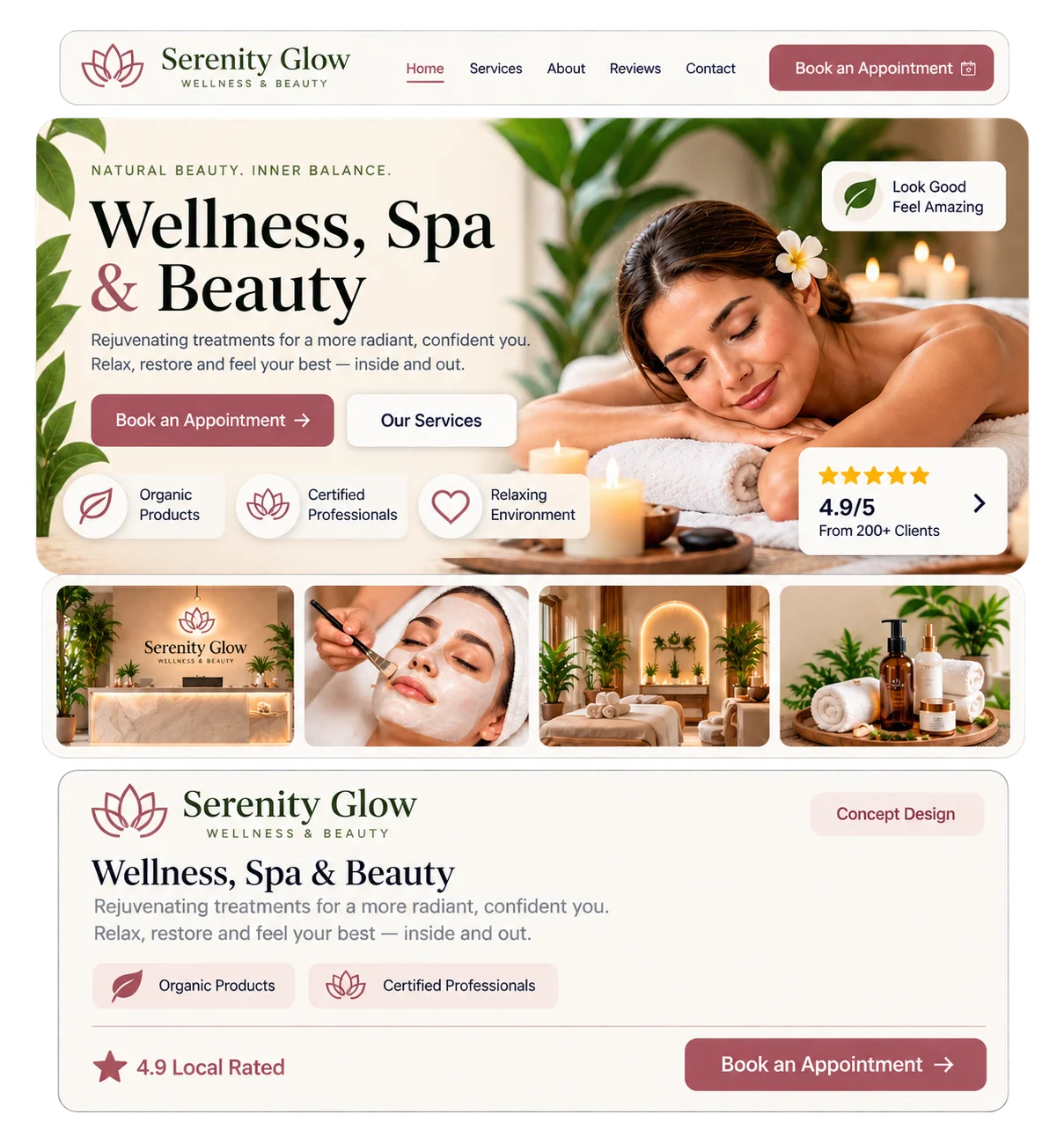 Spa and wellness website design concept for the Free Website Program